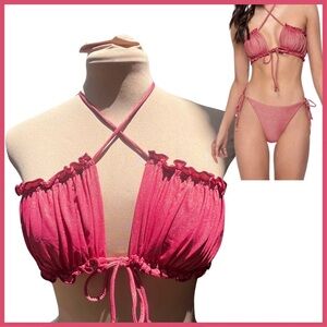 PQ Swim (Med NWT) Remi Ruched Convertible Bandeau Bikini Top in Arcadia Pink